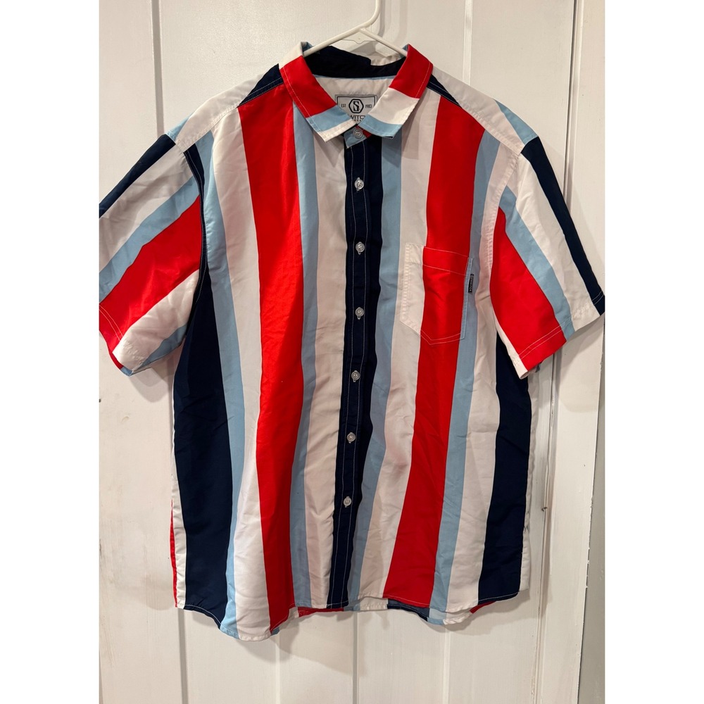 Switch Remarkable Mens 2XL Short Sleeve Button Down Shirt Red Blue White Striped